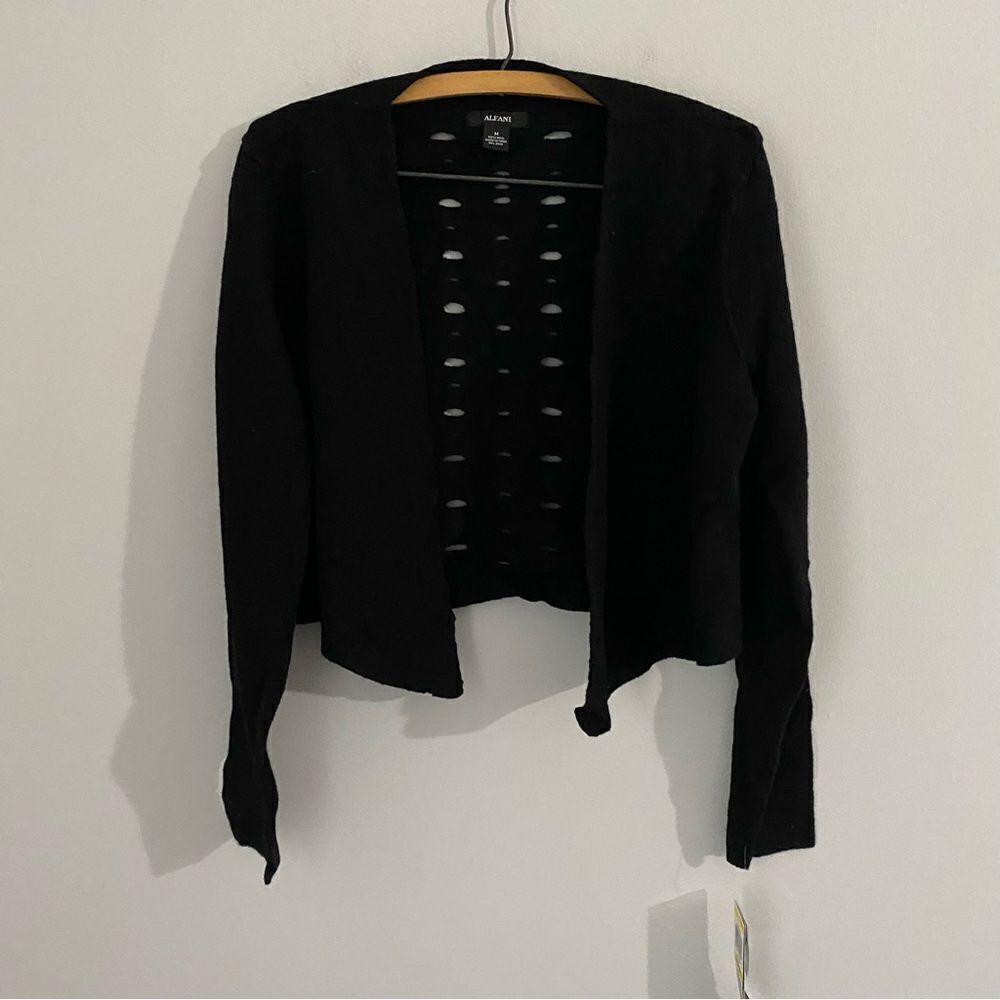 Alfani Women’d Cropped Open Front Wool Black Cardigan size M